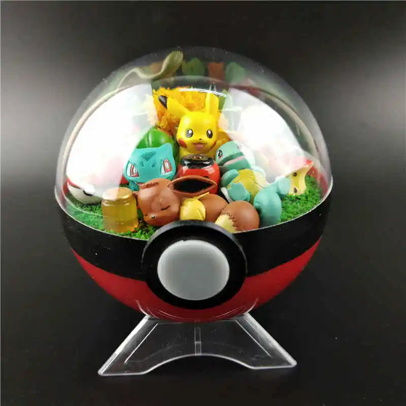 Anime Pokemon Ball Figures Pikachu Pokeball Bulbasaur Handcraft DIY Figures With LED Model Toys Brinquedos Christmas Model Toy