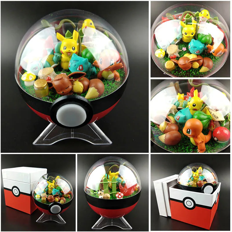 Anime Pokemon Ball Figures Pikachu Pokeball Bulbasaur Handcraft DIY Figures With LED Model Toys Brinquedos Christmas Model Toy