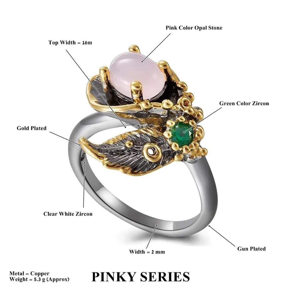 DreamCarnival1989 Fashion Pink Opal Finger Ring for Women 7 8 9 Size Flower Blossom Jewelry Black Gold Color Hot Selling WA11665