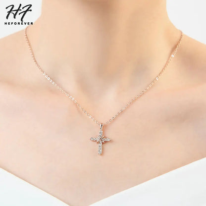 N451 N452 Cross Jesus Christ Necklaces Rose Gold Color Fashion Pendant Jewelry Cubic Zirconia Crystal Christmas HotSale