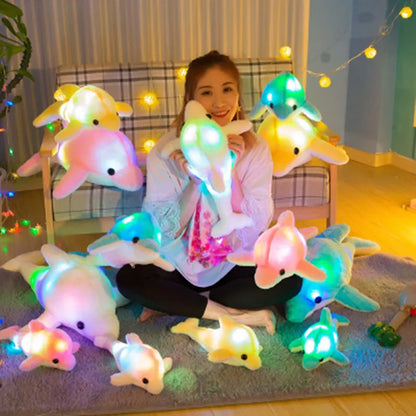 1pc 32cm Cute Creative Luminous Plush Toy Dolphin Doll Glowing LED Light Animal Toys Colorful Doll Pillow Children's Lovely Gift