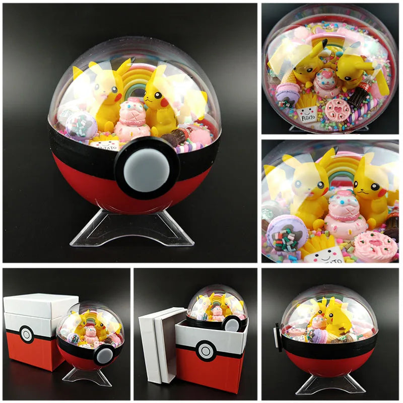 Anime Pokemon Ball Figures Pikachu Pokeball Bulbasaur Handcraft DIY Figures With LED Model Toys Brinquedos Christmas Model Toy