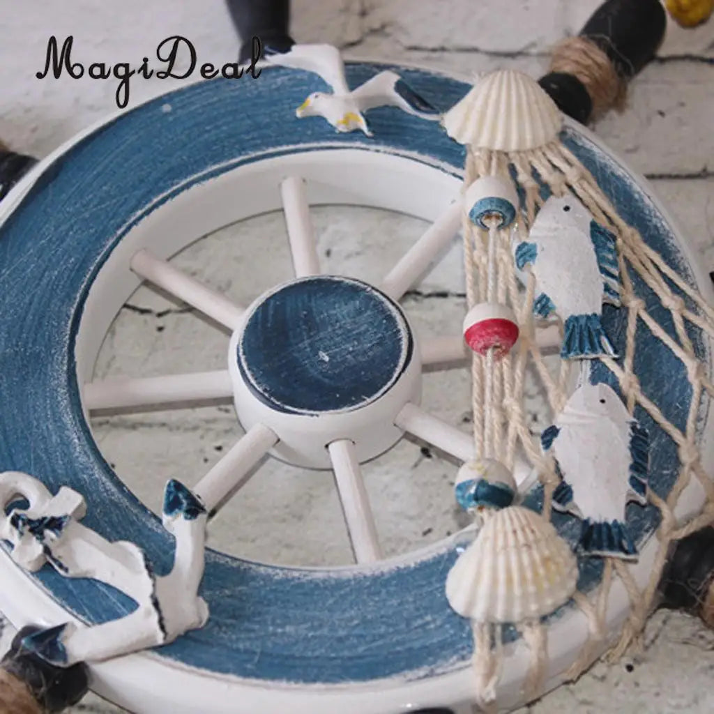 MagiDeal Wooden Ship Steering +Fishing Net Wall Hanging Decoration Dream Catcher Sea Craft Kids Room Home Decor Accs