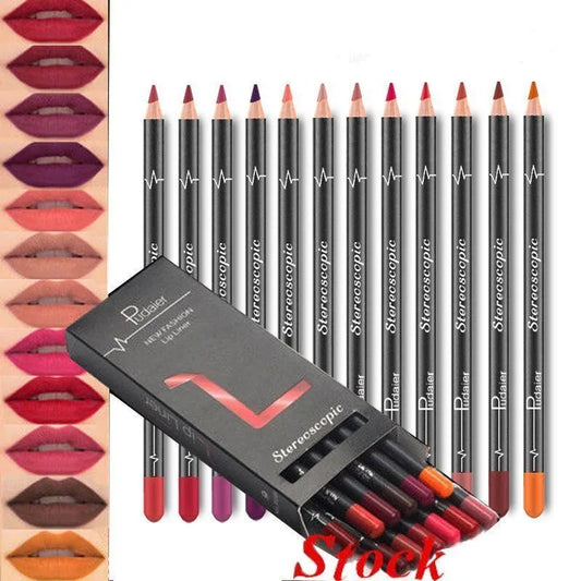 6 12Pcs/Set Waterproof Pencil Lipstick Set Pen Matte Lip Liner Long Lasting Makeup Pens Easy to Wear Non-stick Cup карандаш для