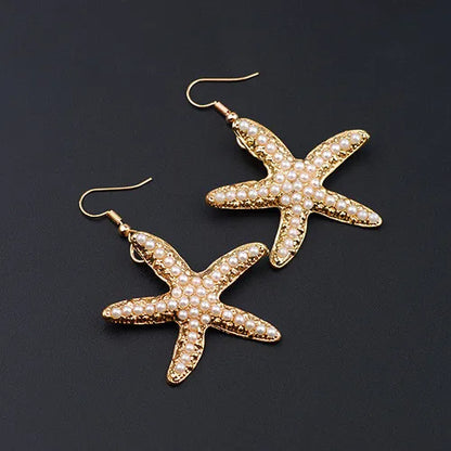 Best Selling Starfish Jewellery sets Charms Imitation Pearl Shell Necklace earrings Boho Gold Color Bracelet Beach Jewelry Set