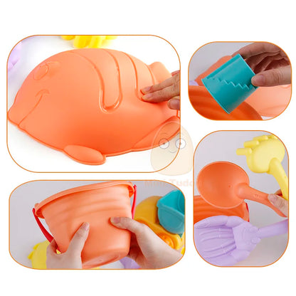 Summer Silicone Soft Baby Beach Toys Kids Play Set Beach Cart Ducks Bucket Sand Molds Tool Water Game