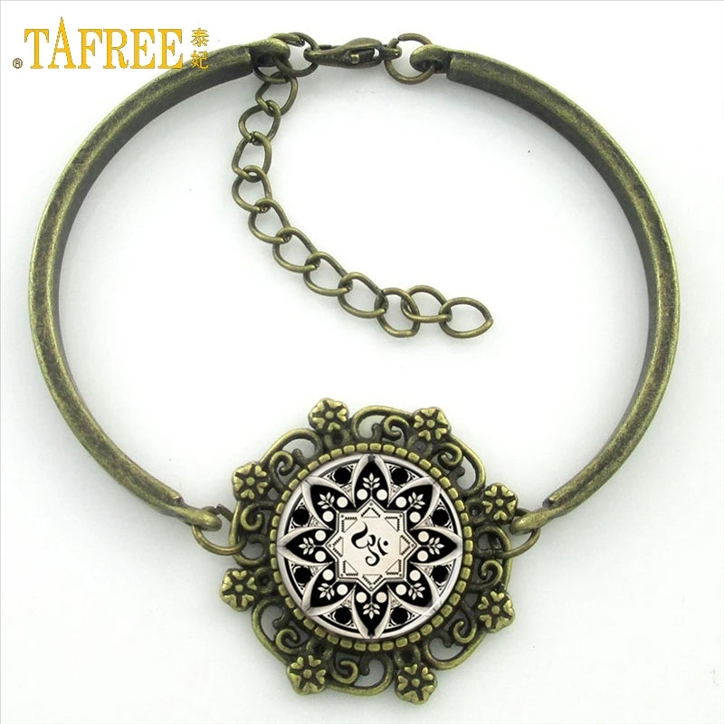 TAFREE Glass Cabochon Dome Lace Flower Charm Bracelet Women's Love Christmas Gift Good Quality Cuff Bangles