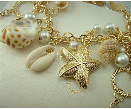 New Fashion Shell Starfish Choker Necklaces Multilayer Pearl Statement Necklaces For Women Beach