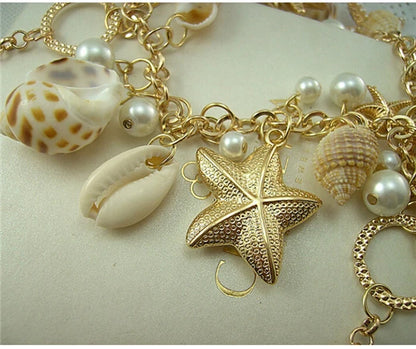 New Fashion Shell Starfish Choker Necklaces Multilayer Pearl Statement Necklaces For Women Beach