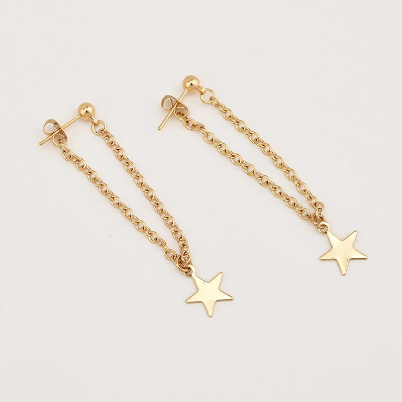 Fashion Simple Personality Pentagram Star Back Hanging Drop Earrings Korean Metal Chain Dangle Brincos Women's Jewelry