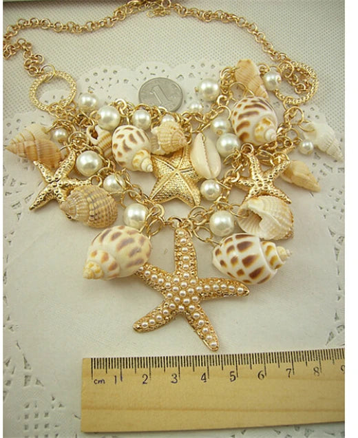 New Fashion Shell Starfish Choker Necklaces Multilayer Pearl Statement Necklaces For Women Beach