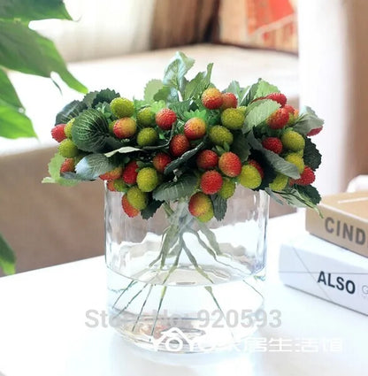 Free Shipping 9 Heads Artificial Strawberry Fruit Christmas Berry Potted Plants Home Garden Wedding Balcony Ornament Photo Props