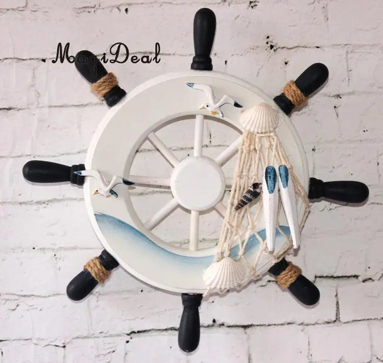 MagiDeal Wooden Ship Steering +Fishing Net Wall Hanging Decoration Dream Catcher Sea Craft Kids Room Home Decor Accs