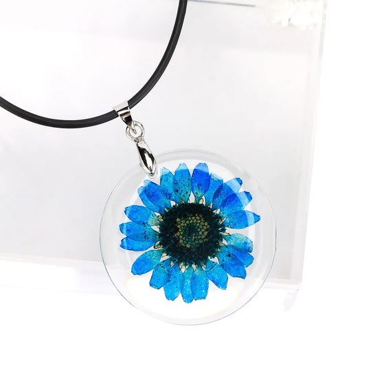 New 1 Pcs Beauty Cute Dried Daisy Flower Handmade Pendant Necklace Charm Gift Women's Jewelry Round Flower Necklace