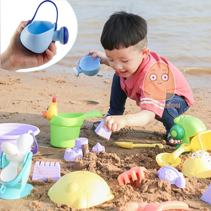 Summer Silicone Soft Baby Beach Toys Kids Play Set Beach Cart Ducks Bucket Sand Molds Tool Water Game