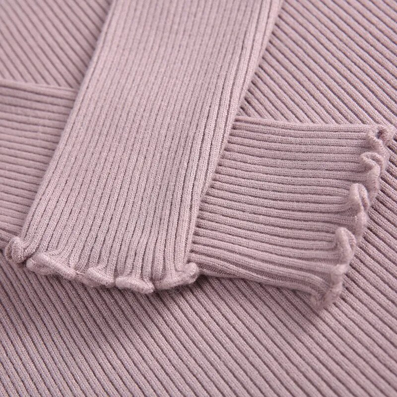 Turtleneck Ruched Women Sweater High Elastic Solid 2022 Fall Winter Fashion Sweater Women Slim Sexy Knitted Pullovers Pink White