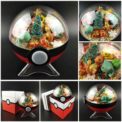 Anime Pokemon Ball Figures Pikachu Pokeball Bulbasaur Handcraft DIY Figures With LED Model Toys Brinquedos Christmas Model Toy