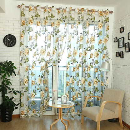 Floral Home Fabric Sheer Tulle Curtains For Living Room Children Bedroom Kitchen Door Curtains For Window Black Cortinas