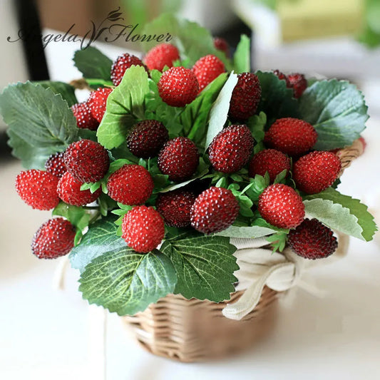 Free Shipping 9 Heads Artificial Strawberry Fruit Christmas Berry Potted Plants Home Garden Wedding Balcony Ornament Photo Props