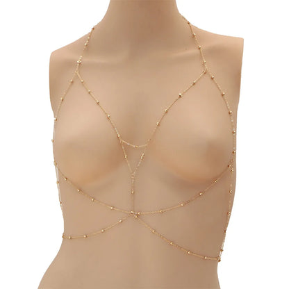 DIEZI Vintage Boho Summmer Gold Silver color Body Chain Jewelry women Multilayer Sexy Beach Bikini Harness Chain Necklace Women