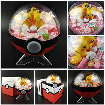 Anime Pokemon Ball Figures Pikachu Pokeball Bulbasaur Handcraft DIY Figures With LED Model Toys Brinquedos Christmas Model Toy