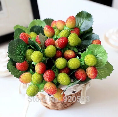 Free Shipping 9 Heads Artificial Strawberry Fruit Christmas Berry Potted Plants Home Garden Wedding Balcony Ornament Photo Props