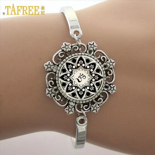 TAFREE Glass Cabochon Dome Lace Flower Charm Bracelet Women's Love Christmas Gift Good Quality Cuff Bangles