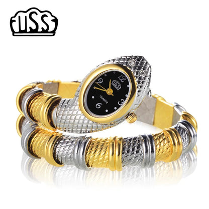 New CUSSI Snake Shaped Watch Fashion Luuxry Bracelet Watch Unique Design Women Dress Wristwatches Girl Relogio Feminino