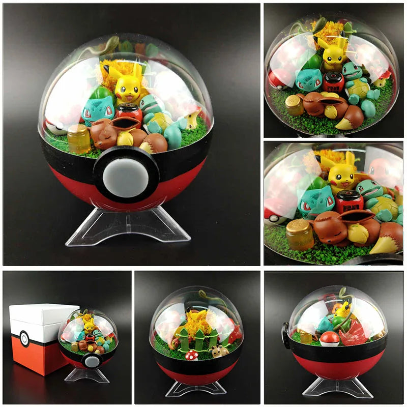 Anime Pokemon Ball Figures Pikachu Pokeball Bulbasaur Handcraft DIY Figures With LED Model Toys Brinquedos Christmas Model Toy