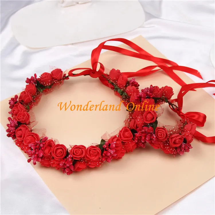 6Colors Women Beach Headband Floral Hair Lady Girls Bride Boho Flower Headband Floral Head Wreath Garlands Bohemia Beach Flower