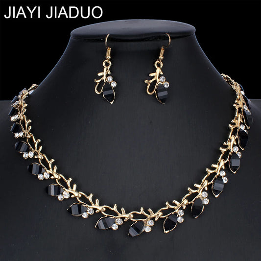 Jiayijiaduo  New Classic Black Necklace Earrings Jewelry Set Glamour Women's Dress Accessories dropshipping  NE+EA