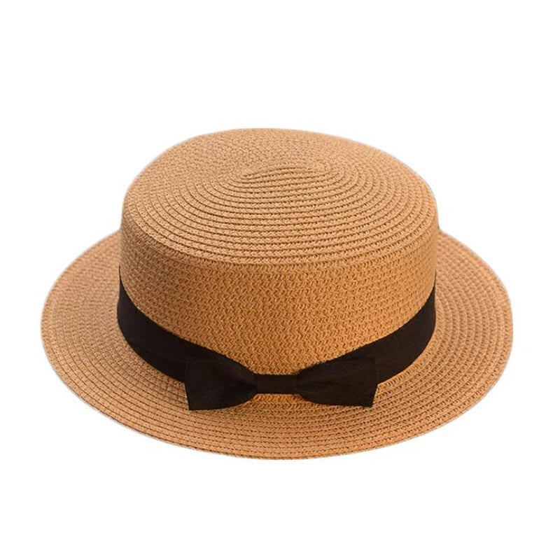 Fashion Parent-child sun hat Cute children sun hats  bow hand made women straw cap beach big brim hat casual glris summer cap