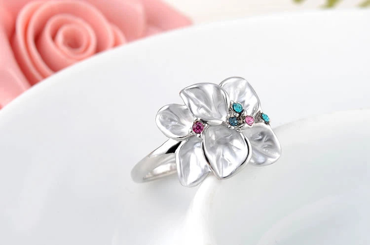 AENINE Exquisite Trendy Colorful Flower Ring with AAA Rhinestone Fashion Jewelry for Women Best Christmas Gift L2010228290