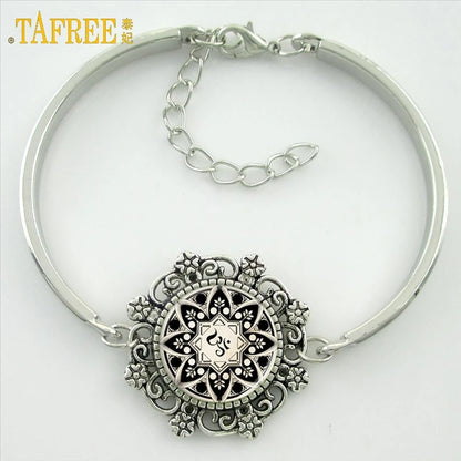 TAFREE Glass Cabochon Dome Lace Flower Charm Bracelet Women's Love Christmas Gift Good Quality Cuff Bangles