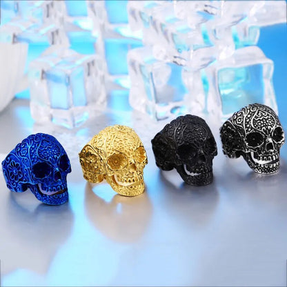 BEIER Wholesale Classic Garden Flower Skull Ring For Man Stainless Steel Man's Punk Style Jewelry BR8-071 US Size Halloween Gift