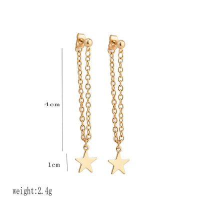 Fashion Simple Personality Pentagram Star Back Hanging Drop Earrings Korean Metal Chain Dangle Brincos Women's Jewelry