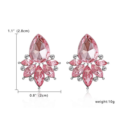 Women Fashion Crystal Dangle Earrings Sweet Water Drop Flower Geometry Statement Studded Jewelry Female Gift