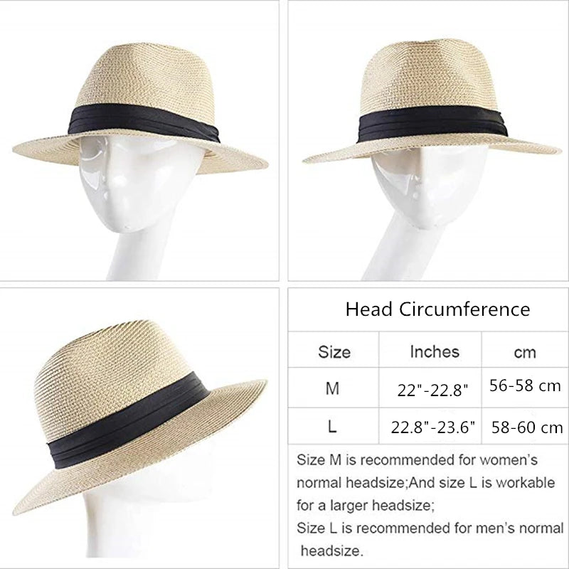 FURTALK Summer Hat for Women Men Panama Straw Hats Travel  Beach Sun Hat Wide Brim Fedora Jazz Hat