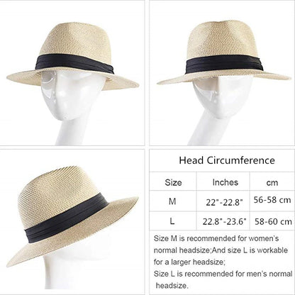 FURTALK Summer Hat for Women Men Panama Straw Hats Travel  Beach Sun Hat Wide Brim Fedora Jazz Hat