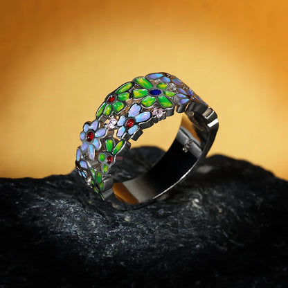 Women's Jewelry Elegant Colored Flower Ring Handmade Enamel Ring Bohemian Style Attending Party Elegant Jewelry for Women