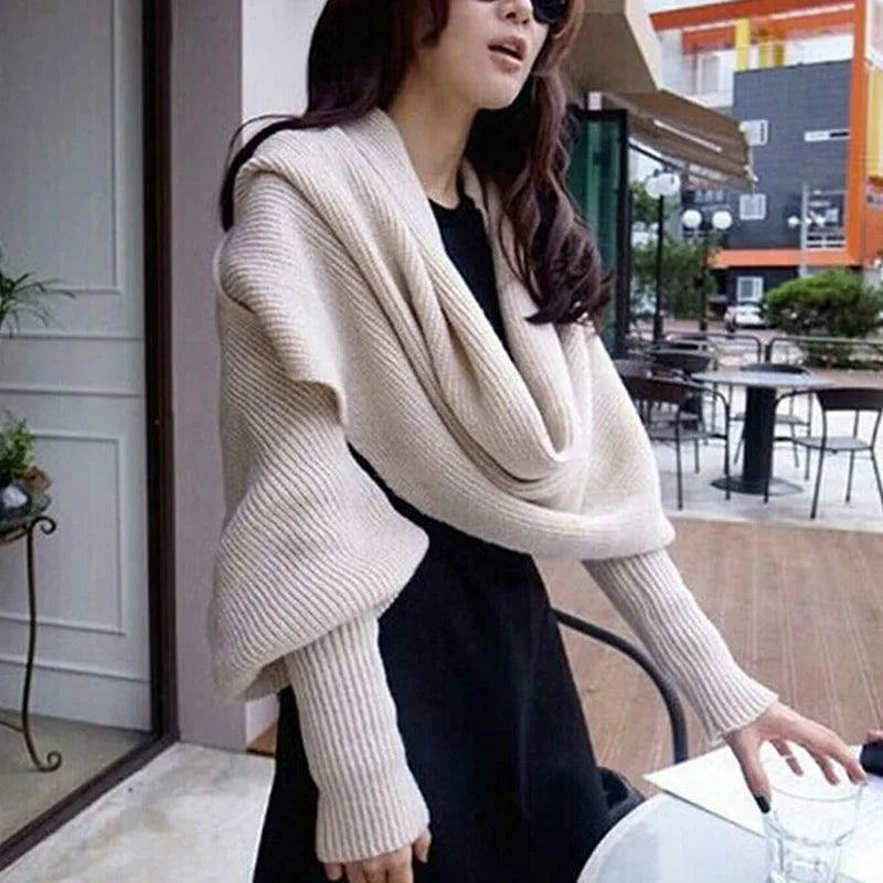 Unisex Fashion Knitted Scarf with Sleeves Long Wraps Shawls for Winter Autumn H9