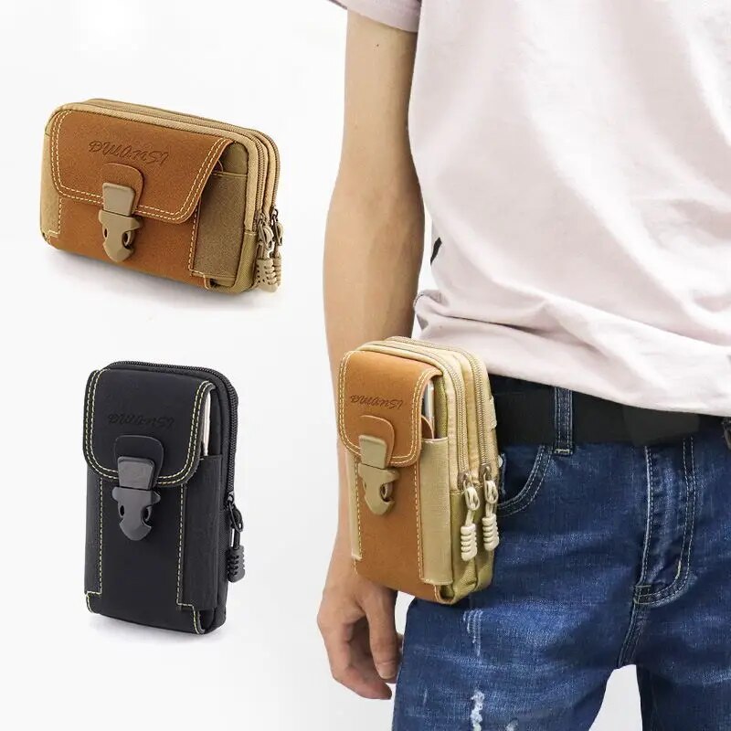 Universal 7'' Waterproof Multifunctional Canvas Mobile Phone Bag Outdoor Traval Bag for Men Man Waist Belt Phone Pouch Holder