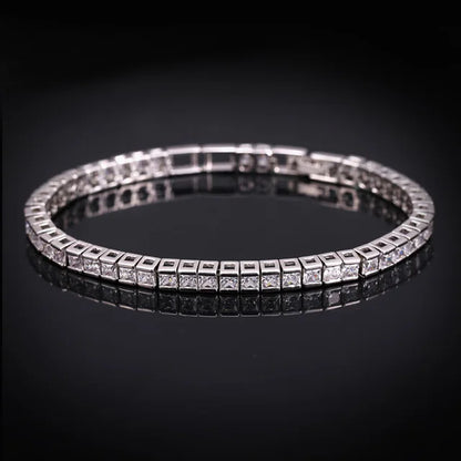 Pera Classic Women Jewelry Austrian Crystal Dark Blue CZ Big Square Silver Color Hand Bracelets Bangles for Christmas Gift B026