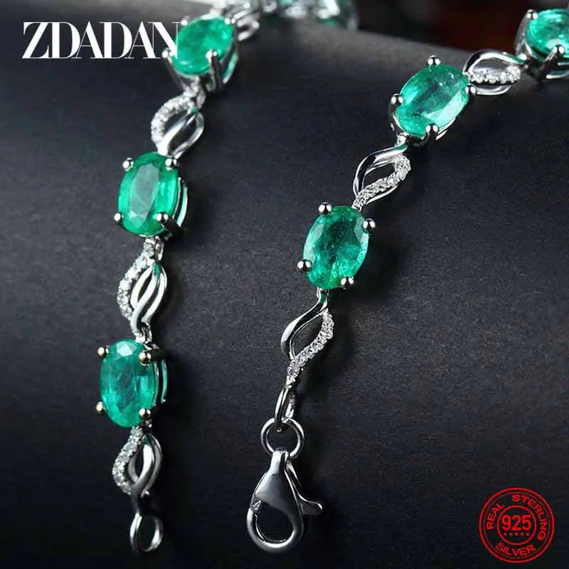 ZDADAN 925 Sterling Silver Emerald Bracelet Chain For Women Fashion Jewelry Accessories