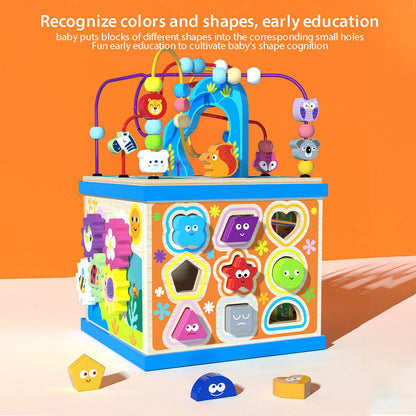 Wooden Bead Maze Activity Play Cube Activity Center Learn Puzzle Toy Colorful Wooden Bead Maze Roller Coaster Activity Cube Toys