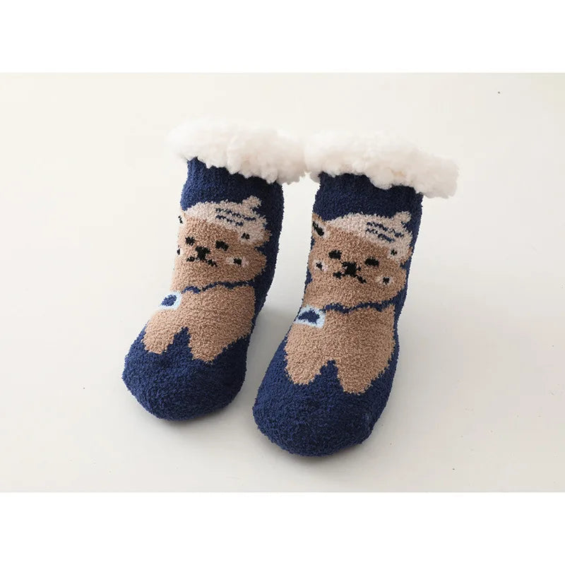 Cute Winter Baby Cartoon Christmas Socks Thicken Cotton Warm Newborn Kids Floor Sock Non-Slip Children Socks For 0-4 Years