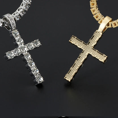 Men Women Hip Hop Cross Pendant Necklace With 4mm Zircon Tennis Chain Iced Out Exquisite Bling Jewelry Fashion Trendy Creative