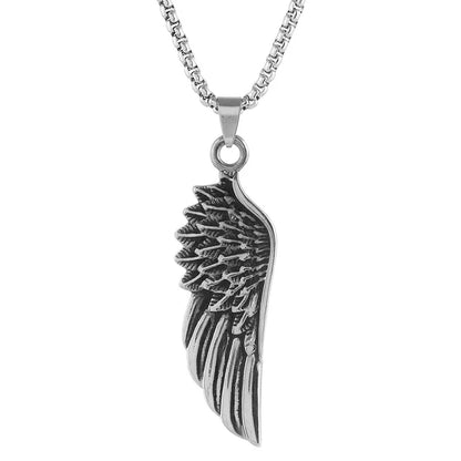 Personality Men's Women's Jewelry Vintage Cross Angel Wing Pendant Necklace  Long Stainless Steel Necklace Charms