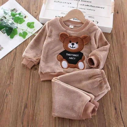 Baby Boys And Girls Clothing Set Tricken Fleece Children Hooded Outerwear Tops Pants 3PCS Outfits Kids Toddler Warm Costume Suit