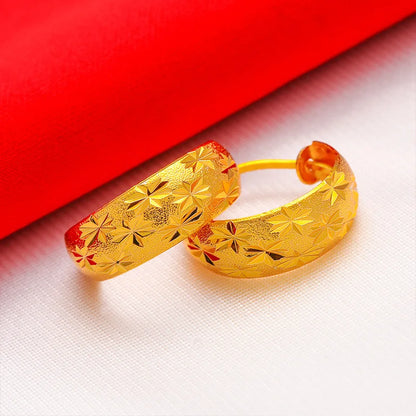 QEENKISS Gold Vintage Star Wide Round Hoop Earring For Woman Birthday Wedding Party Christmas Mother Girlfriend Lady Gift  EG549